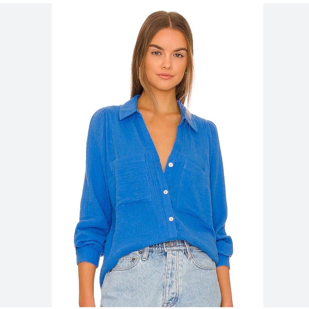 Rails Lauren Button Down Women Medium Palace Blue Excellent Gauze Cotton Shirt